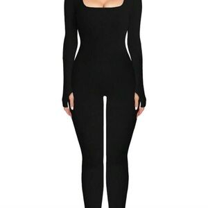 Stylish Black Ribbed Jumpsuit